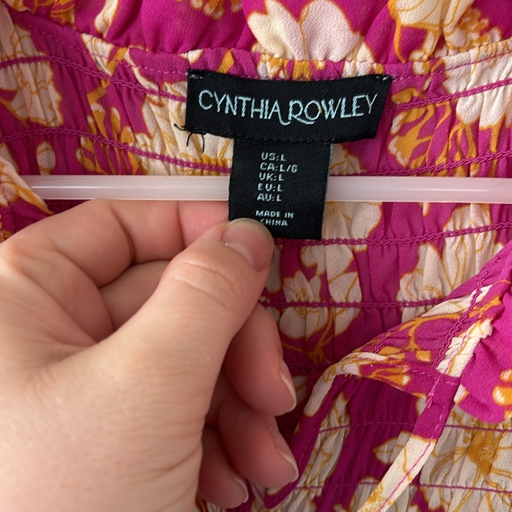 Cynthia Rowley Smocked Floral Print Sleeveless Blouse - Picture 2 of 4